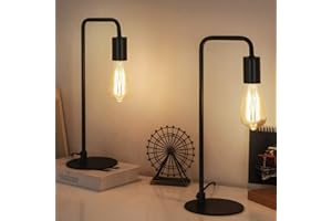 HAITRAL Vintage Industrial Bedside Lamps Set of 2 - Metal Desk Lamp with Circular Base, Nightstand Lighting for Bedroom, Office, Living Room - Black Retro Edison Style Table Lamp