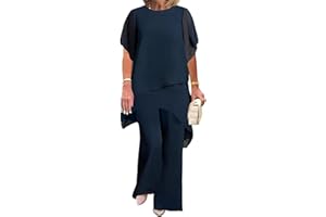 Goolecrimp Conjunto de dos piezas de vestido de noche elegante de gasa y tul para mujer blusa y pantalón de talla grande para bodas cócteles festivales gasa pantalones anchos de pierna