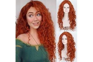 PORSMEER Parrucca lunga e ricci arancione Cosplay Parrucca rossa per costume di Halloween Principessa Merida