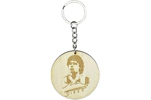 LaserArtist®️ | ⚽️ Portachiavi icona calcio DIEGO ARMANDO MARADONA - 100% legno, giocatore calcio, S.S.C NAPOLI - SERIE A - ARGENTINA, giocatore del cuore, Portachiavi da Collezione