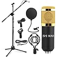 Professional & Studio Condenser Microphone Set for Singing & Recording, Dynamic Condenser Mic with Adjustable Long Stand, Shock Mount, XLR Cable for Computer, YouTube Singing Studio & Mobile Recording