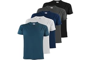ALPIDEX T-Shirts Hommes Noir Unis à Col Rond Lot de 5, Taille S M L XL XXL 3XL 4XL 5XL