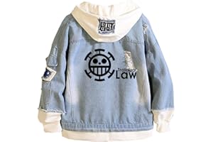 WANHONGYUE Anime One Piece Luffy Zoro Veste en Jean Adulte Cosplay Denim Manteaux à Capuche Outwear Blouson