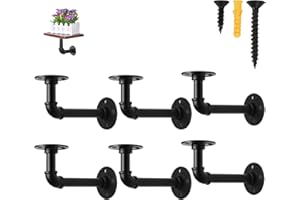 Dhouse 6 Pack Pipe Shelf Brackets Industrial Shelf Vintage Wall Mounted Floating Shelves with Screws All Metal Rustic Pipe Decor for Custom Wood Shelves Wall Mounted