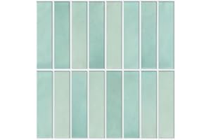 Commomy 10 Pcs Light Teal Green 3D Peel and Stick on Wall Tiles, 11'8 x 11'8 Matte UrltraLight PVC Vertical Self Adhesive Wall Tiles for Kitchen Backsplash, Bathroom, Living Room, Bedroom, RV