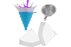 Luabue 102Pcs Disposable Paper Paint Filters Strainers Spray Gun Paint Filters 100 Micron Nylon Mesh Cone 3D Resin Paper Filters with Silicone Funnel & Colander for Automotive Spray Guns Arts Crafts