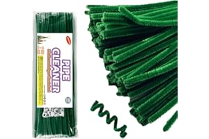 KIMMAX 100 pulitori per pipa in filo di ciniglia verde, 30 cm, set fai da te e 100 occhi oscillanti per bambini, fai da te e decorazioni natalizie (verde)