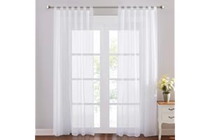 ‎PONY DANCE PONY DANCE Weiße Gardinen mit Abnehmbaren Schlaufen Wohnzimmer Vorhänge 2er Set H 274 x B 137 cm Voile Gardinen Transparent Sheer Curtains for Bedroom/Living Room