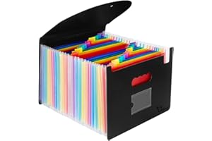 Uquelic OffiConsent Rozszerzany teczka na dokumenty, 24 kieszonki, plastikowy, tęczowy, organizer na dokumenty, format A4, portfel, akordeon, teczka, biznesowe pudełko na dokumenty z pokrywką i