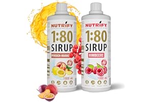 NUTRIFY Vital Fitness Drink 1:80 syrop 2 x 1 l zestaw - brzoskwiniowo-marakuja i malina, koncentrat do napojów z witaminami i L-karnityną bez cukru, 160 l, napój sportowy, niskokaloryczny, 2 x 1000 ml