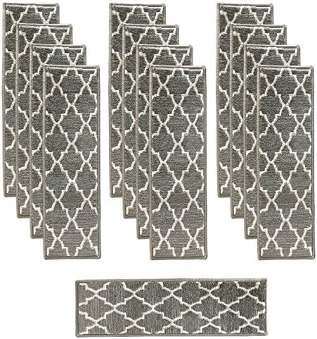 Sultansville Trellisville Collection Trellis Design Vibrant and Soft Stair Treads, Grey, Pack of 13