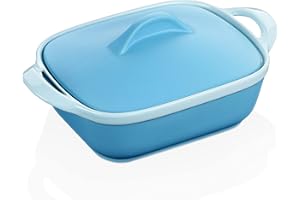 LOVECASA Teglie da Forno per Lasagne Pirofila Rettangolare in Porcellana con Angoli Arrotondati Teglie con Manici e Coperchio per Quiche, Capacità: 2920 ML, Dimensioni con Coperchio: 33*21,3*13,6 cm