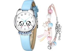 KDM Orologio Bambina Set Orologio da Polso Ragazze per Bambini Analogico Quarzo Impermeabile Sportivo Tempo Insegnante Elegante Pelle Orologi Bambina Ragazzi Ragazze