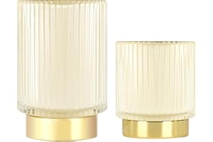 DASITON Makeup Brush Holder Organiser, Crystal Cosmetic Make Up Brush Holder, Glass Makeup Brushes Storage Organiser, Vintage Make Up Cup Pen Pencil Holder Striped Vase (Cream S+L)