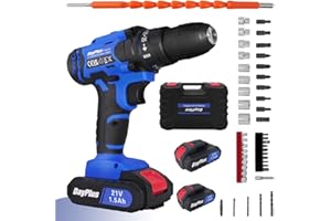 YOUSEAHOME Akku-Bohrmaschine Akku-Schlagbohrschrauber mit 2x1500mAh Lithiumbatterie, 21V Akkuschrauber 45Nm Drehmoment, 25+1 Drehmomentstufen, 2-Gang, LED-Licht und Koffer, für Haus Garten DIY Projekt Blau