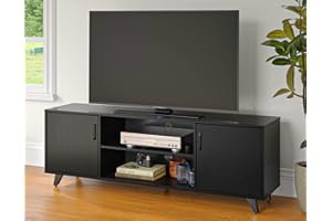 Panana TV Stand for TV up to 70 Inches, 2 Doors TV Stand Cabinet with Open Shelves, TV Unit TV Table TV Cabinets for Living Room Bedroom Entertainment Room, 160x38x55cm (Black) (FRTS06)