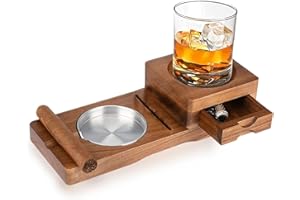 Scotte Posacenere per Sigari,Osuter Porta Sigari,sigaro cubano,Legno e Posacenere Compresi Cassetti e Vassoi per Bicchiere Whisky Adatto per Regali di Vacanza Home Office