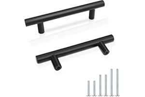 Probrico 10 Pack Matte Black T Bar Handle Pull Stainless Steel Kitchen Cabinet Cupboard Cabinet Door Knob 76mm Hole Centres for Wardrobe Door Handle
