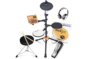 Carlsbro Rock50 Kids Electronic Drums – Childrens Electric Drum Set with Headphones, Stool & Drumsticks – Ideal Electric Drums for Beginners, 50 Lessons Included