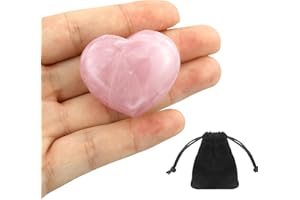 GUDQVOZIHG 1 pièce de cristal de quartz rose en forme de cœur de 40 mm, grand cristal de guérison, cœur rose, cadeau de Saint-Valentin, pierre précieuse naturelle Reiki, pierre de palme, soulage l'anxiété