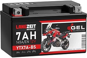 ‎LANGZEIT BATTERIEN LANGZEIT YTX7A-BS Motorradbatterie 12V 7Ah 145A/EN Gel Batterie 12V Roller Batterie doppelte Lebensdauer entspricht 50615 CTX7A-BS JMTX7A-BS vorgeladen auslaufsicher wartungsfrei ersetzt 6Ah
