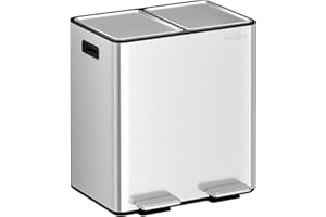 mVm Poubelle de Cuisine,2 x 20 Litres,2 Seaux Amovibles,Acier Inoxydable,2 Compartiments, Poubelle Recyclage Rectangulaire à Pédales, Couvercle à Fermeture Douce,Hermétique,Argent