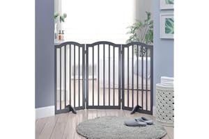 The Fellie Wooden Foldable Dog Gate with Support Feet, Freestanding Stair Gate, Safety Gate Pet Fence Indoor Barrier, Stair Gates for Dogs/Doorways/House, 3 Panels (138x82cm, Grey)