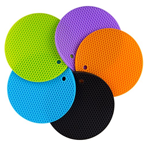 Silikon Topfuntersetzer / Pfannenschoner aus Silikon – ZWOOS Hitzebeständig Platzdeckchen Silikon Platzsets Untersetzer Teller (Topflappen Rund 5er Set) - 2