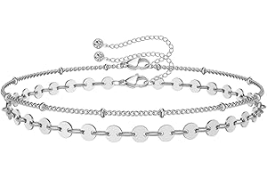 YELUWA 2 Monete Perline Cavigliere, Cavigliere da Donna a Doppio Strato, Cavigliere da Spiaggia Estive a Piedi, Regali per Amici, Sorelle, Madri, Ragazze e Signore, Regolabile 8"+2", Oro e Argento