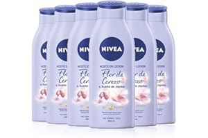 NIVEA Aceite en Loción Flor de Cerezo & Aceite de Jojoba en pack de 6 (6 x 400 ml), loción corporal de rápida absorción, loción para el cuidado de la piel seca y normal
