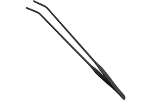 EvaGO 15 inch Black Curved Aquarium Tweezers Stainless Steel Curved Tweezer with Carbonation Protection Coating Against Rust Long Reptiles Feeding Tongs for Aquatic Plants Lizards Spider Snakes