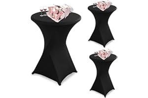 Onezebra 3 Pièces Housse de Table de Bar Escamotable Stella avec Pochette Antidérapante,Housse de Table de Bar Amovible et Lavable pour Tables de Cocktail de Bar Restaurant Mariage ø 80-85cm (Noir)