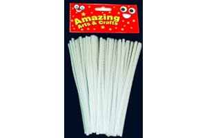 AMAZING ARTS AND CRAFTS White Pipe Cleaners Chenille Stems 150mm x 4 mm 100