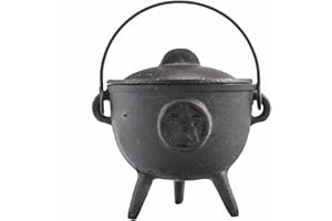 ANCIENT WISDOM Chaudron en fonte, parfait pour la sorcellerie, les sorts d'énergie, l'autel d'Halloween, le païen et les rituels wiccans (Pentagon, 11 x 13 cm)