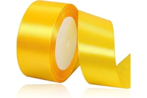 XMASOLD Yellow Satin Ribbons 40 mm Wide, 22 Metres Ribbon, Gift Ribbon for Gift Wrapping, DIY Crafts, Bouquets, Sewing Projects, Bow Making, Birthday and Wedding Decorations