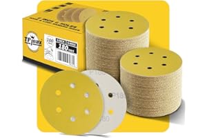 TPMAX 100PCS 150mm 180 Grit 6 inch 6 Hole Sanding Discs Sandpaper - Premium Gold Round Hook and Loop for Random Orbital Sander - Ideal for Wood, Metal, Automotive