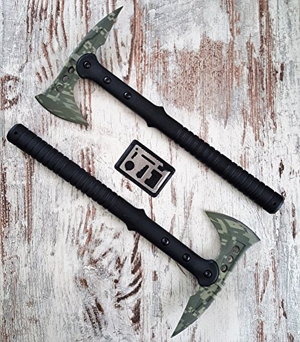 *2 Stück* tactical Kommando Tomahawk CAMO M48 Axt / Beil / Wurfaxt + 12in1 Survival-CARD