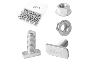 GOLDEROC 20 Stk Hammerkopfschrauben M8X20 Edelstahl A2-70 mit Flanschmuttern für Photovoltaik Solarmodul Montageschienene,PV-Modul-Halterung，Gewächshaus,PV Dachhaken,T-Nut-Schienen,Maschinen(M8)