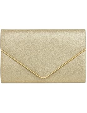 CASPAR TA365 elegante Envelope Glitzer Clutch Tasche / Abendtasche mit langer Kette