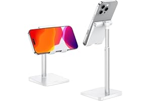 OMOTON Handy Halter, Handy Ständer Höhenverstellbar, Handy Halterung kompatibel mit iPhone und alle Smartphones(3.5-7 Zoll) für Selfie, Live-Streaming oder Filmen, Weiß