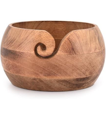 Ciotola Per Filato In Legno Di Acacia - 17.8x17.8x10.2 Cm, Intagliata A Mano Per Uncinetto E Maglia - Foto 6