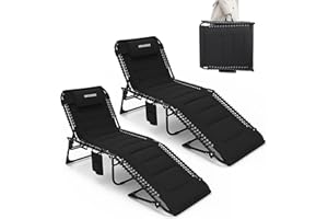 ‎WKFAMOUT WKFAMOUT 2er Set Sonnenliege Klappbar Gartenliege 5 Verstellbarer Rückenlehne Outdoor Faltbar Dreibeinliege Strandliege Campingbett bis 150KG mit Kissen Seitentasche 190x59CM Schwarz