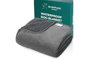 THE HAPPY DOG COMPANY 100% Waterproof Dog Blankets for Large Dogs – Soft Fleece, Washable Pet Throw for Sofa, Car, Bed & Furniture Protection, Soft Fluffy Reversible Blanket, 100x120cm, Dark Grey/Grey