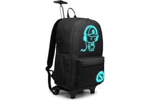 KONO Anime Luminoso Valigie per bambini Zaino impermeabile per laptop con ruote girevoli Zaino scuola Trolley con Ruote Borsa da Cabina 30L (Nero)
