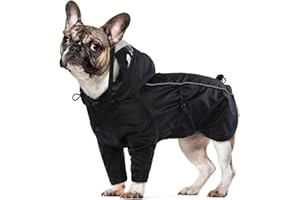PUMYPOREITY Impermeabile Cani, Cappotto Impermeabile per Cani con Cappuccio Rimovibile & Strisce Riflettenti per Cane di Taglia Piccola Media e Grande(Nero, S)