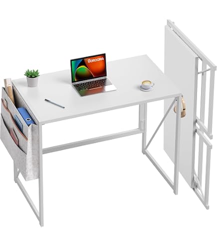 Hjh OFFICE Easy CLAP Klappschreibtisch – 80x50 Cm, Weiß, Metallgestell, Platzsparend, Bis 20 Kg