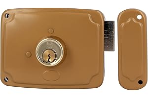 Amig - Serratura a Sovrapposizione a Destra con Leva di Chiusura e Linguetta per Porte in Legno Mod. 72PU 120 x 95 mm Chiusura con cilindro rotondo in acciaio dorato