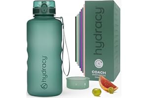 Hydracy Botella de Agua con Marcador de Tiempo - 2 L Botella de Agua Deportiva sin BPA - Botella de Gimnasio Antifugas con Funda Antitranspirante e Colador de Infusión