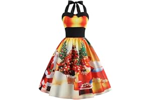 HAOLEI Women Christmas Dresses UK Clearance,Ladies Short Sleeve/Sleeveless Santa Xmas Dresses,Flared A Line 1950s Swing Dress Christmas Costume for Cocktail Party