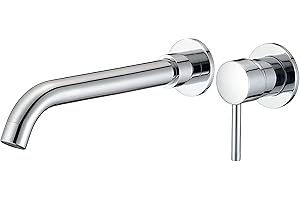 VALAZ Rubinetto Bagno Lavabo a Muro Cromo | Miscelatore Lavabo Bagno Acqua Fredda e Calda, Risparmio Acqua | Installazione Facile | Ottone, Inossidabile, Elegante, Becco 26cm, Serie Guadiana